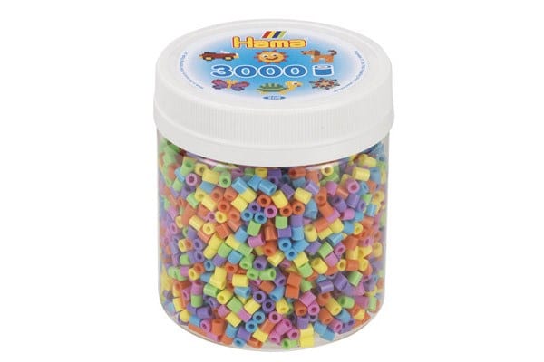 6: Hama perler - Bæger med 3000 stk - pastel mix farver - Midi