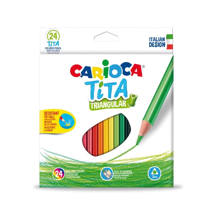 Farveblyanter fra Carioca - Trekantet 3 mm 24 stk. - Tita