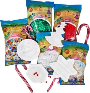 Hama perlepakke med julemotiver og stjerneformet plader til kreativ julehygge.