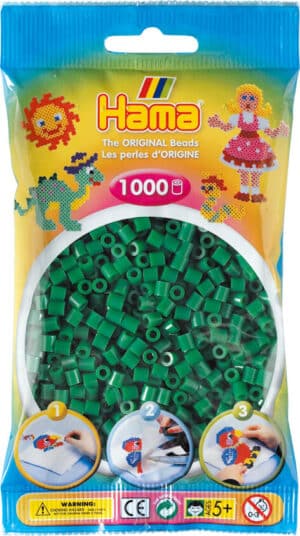 Hama Midi Perler 1000 stk i grøn, pakke til kreativ leg og håndarbejde.
