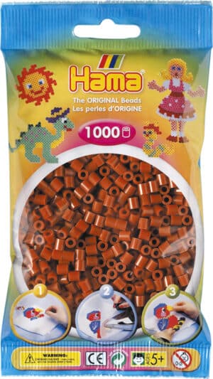 Hama Midi perler, 1000 stk i rødbrun farve, pakke design til kreativ leg.