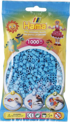 Hama Midi Perler pakke med 1000 stk i azurblå farve, velegnet til kreativ leg.