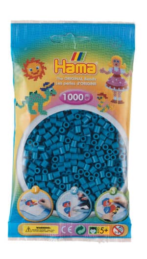 Hama Midi Perler i farven petrol, 1000 stk pakke, til kreativ leg og håndarbejde.