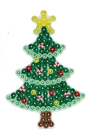 Hama Perleplade Midi i form af et juletræ med farverige perler.