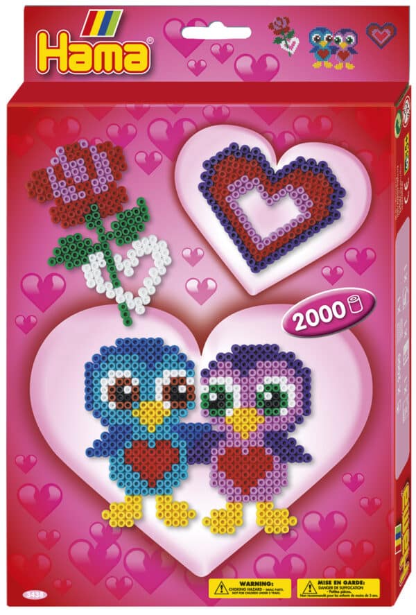 Hama Midi Perlesæt med fugle og hjerter, Kærlighed Ophængsæske med 2.000 perler.