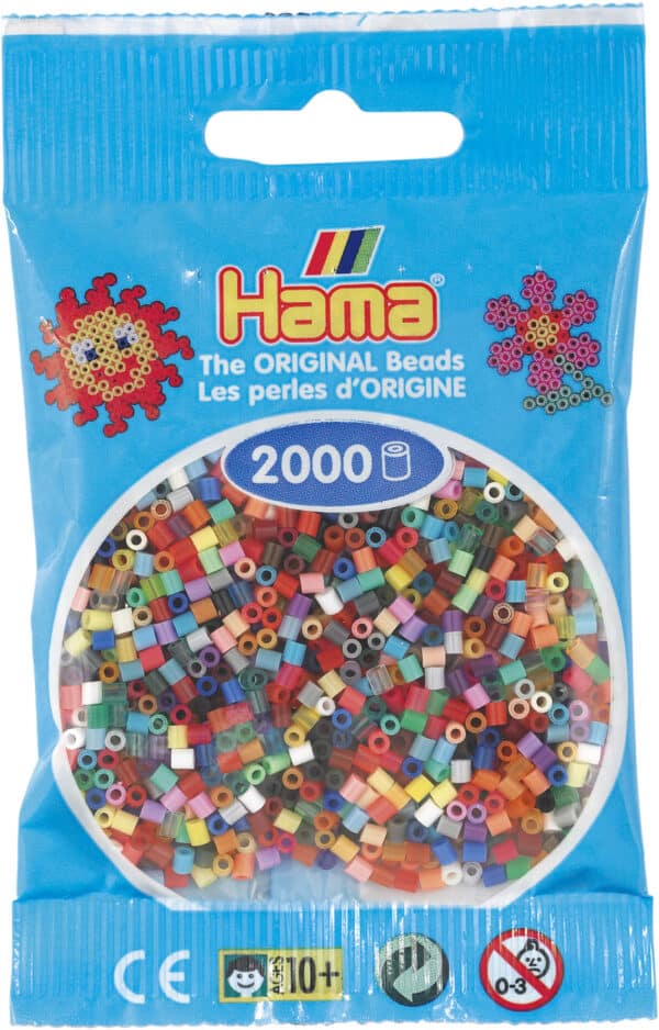 Hama Mini Perler pakke med 2000 stk i blandede farver.