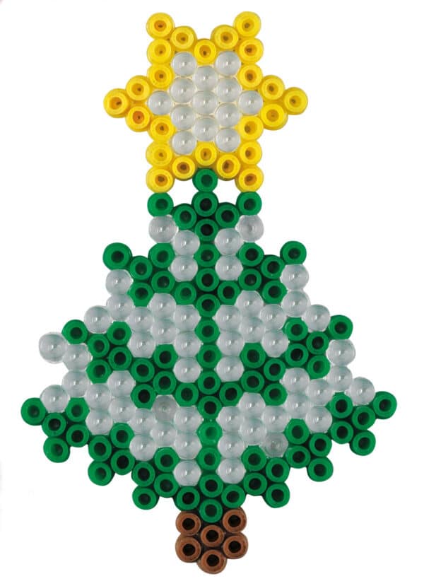 Hama Mini Perlesæt juletræ design med stjerne og sekskantet perleplade.