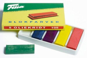 Filia oliekridt i tykke blokfarver, pakke med 5 forskellige farver til børn.