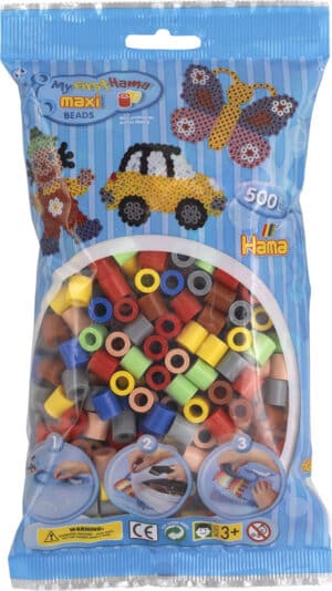 Hama Maxi Perler-pakke med 500 stk i blandede farver.