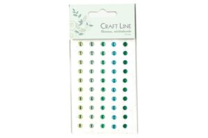 Craft Line selvklæbende rhinsten i gul og grøn, 5mm, 50 styk på emballage.