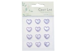 Craft Line lilla hjerter med perlekant, selvklæbende, 15mm - pakke med 12.