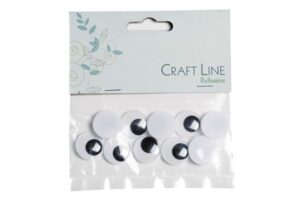 Craft Line sort/hvide rulleøjne på 16mm i pakning med 10 stk.