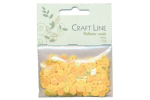 Craft Line 6mm runde gule pailletter i en 10g pakke.