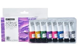 Art Ranger Akrylmaling Sæt med 8 glitterfarver på 22ml i emballage.