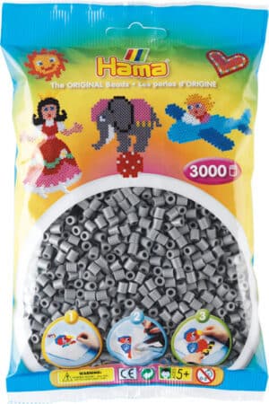 Hama Midi Perler pose med 3000 grå perler for kreativ leg og håndarbejde.