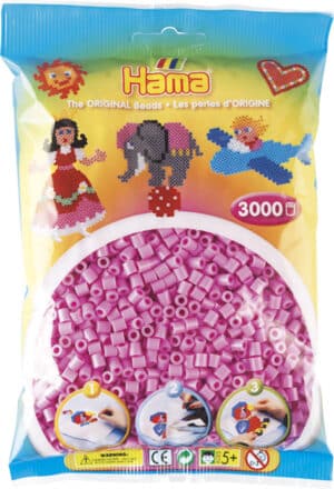 Pose af Hama Midi Perler Pastel Pink 3000 stk i emballage.