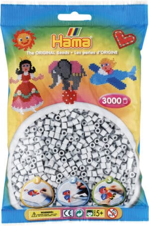 Hama Midi Perler 3000 stk i farven lysegrå i emballage.