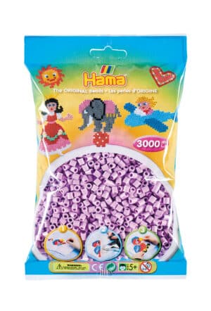 Hama Midi perler i pastelfarven syren, 3000 stk pakke, til kreativ leg og design.