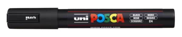 Uni Posca PC-5M sort tuschpen på hvid baggrund.