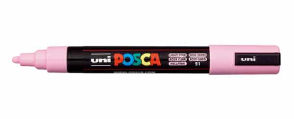 Uni Posca PC-5M lyserød tusch med mellemspids og logo på kroppen.
