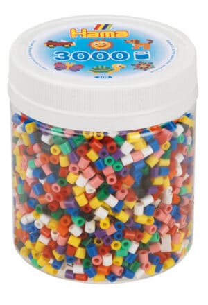 Hama Midi perler i bæger med 3000 stk forskelligfarvede perler.