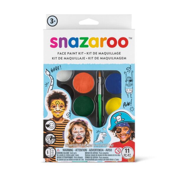 Snazaroo ansigtsmalingssæt i blå emballage med 10 farver og pensel.