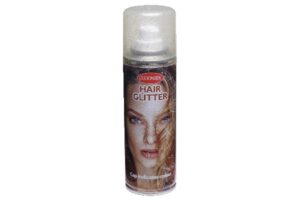 Hårspray Glitter Guld fra Clownseries, 125 ml flaske, til ansigtsmaling kategori.