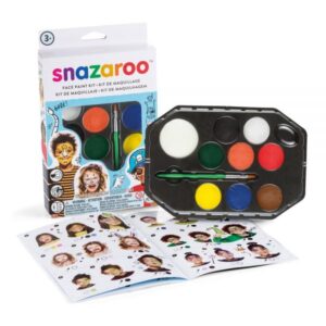 Snazaroo ansigtsmalingssæt i blå emballage med 10 dele og guide.