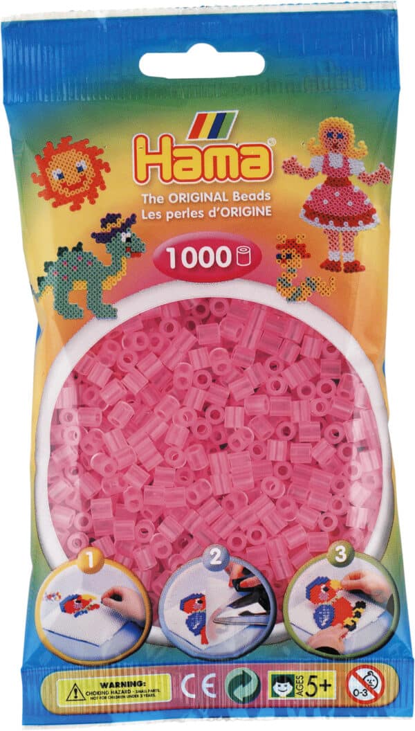 Hama Midi Perler pakke med 1000 transparente pink perler.
