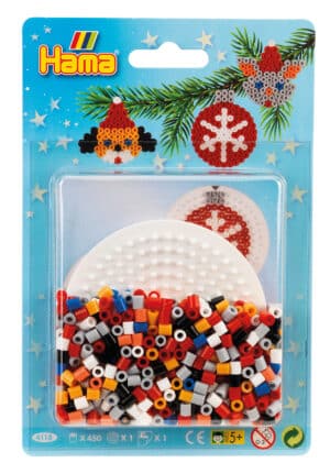 Hama Midi Perlesæt emballage med julekugler, 450 perler og perleplade.