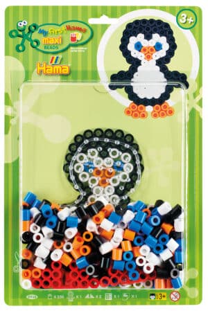 Hama Maxi Perlesæt med 250 perler og pingvin perleplade for børn over 3 år.