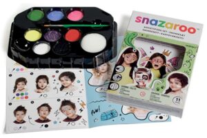 Snazaroo ansigtsmalingsæt med 10 farver og guide i grøn emballage.