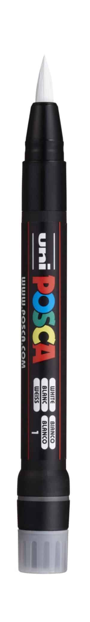 Posca Tusch PCF350 i hvid med klar visning af spids og mærke.