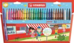 Stabilo Power tuscher pakke med 30 forskellige farver og børn, der tegner.