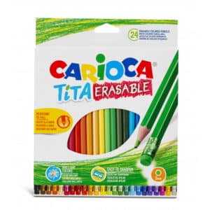 Carioca Tita farveblyanter med viskelæder, 24 forskelligfarvede 3mm tips.