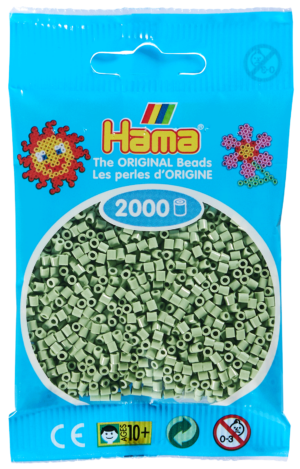 Hama Mini Perler i off-grøn farve, pakke med 2.000 stk., model 501-101, til kreative projekter.