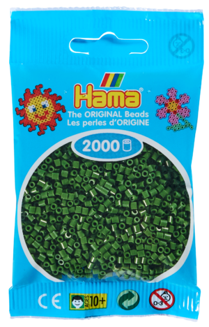 Hama Mini Perler i skovgrøn, 2.000 stk i pakke.