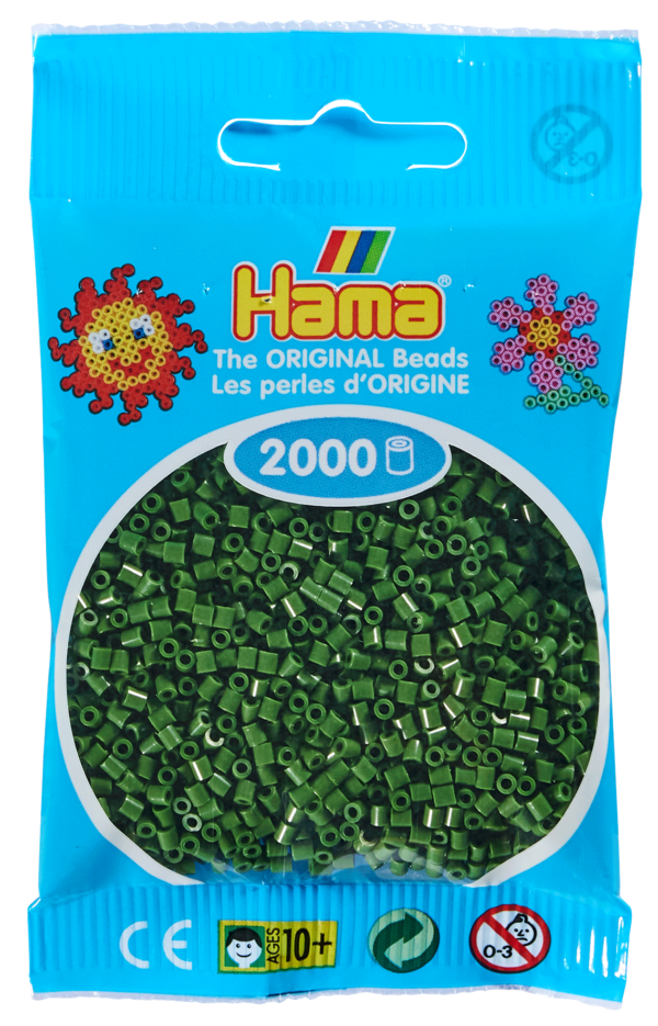 Hama Mini Perler i skovgrøn, 2.000 stk i pakke.