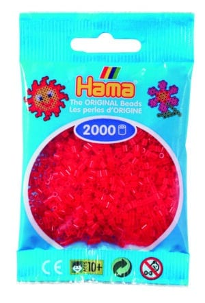 Posen med 2000 Hama Mini Perler i transparent rød farve.