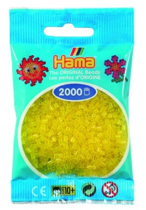 Hama Mini Perler 2.000 stk transparent gul i pakke.