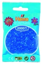 Hama Mini Perler i transparent blå, 2.000 stk., emballagebillede.