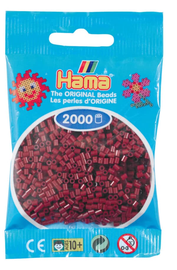 Hama Mini Perler, 2.000 stk bordeaux, i blå emballage.