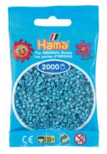 Hama Mini Perler, 2.000 styk, turkis i en klar plastpose med mærkater.