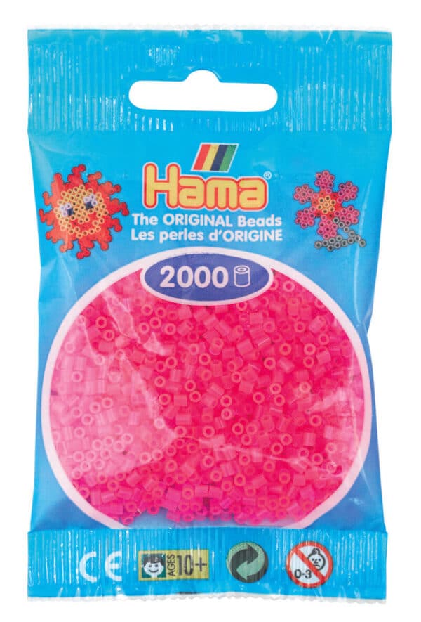 Hama Mini Perler i neon fuchsia, 2.000 stk. i pose.