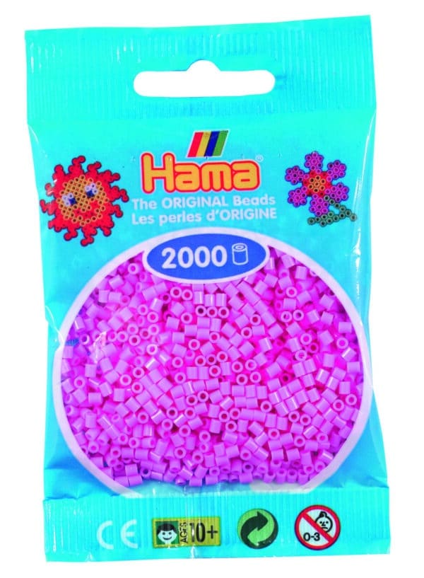 Hama Mini Perler 2.000 stk pastel pink i pose.