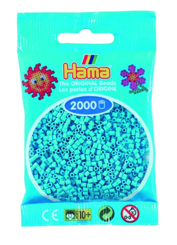 Hama Mini Perler azurblå, 2.000 stk i pakke.